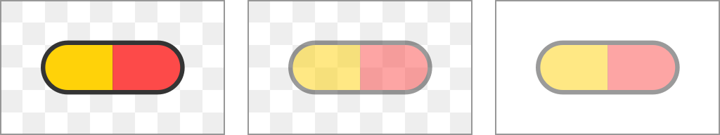 Expected rendering of a pill at half opacity